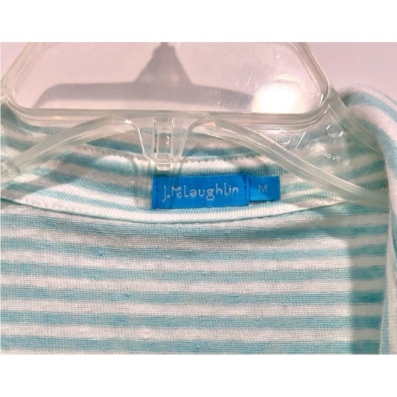 J. McLaughlin Brynn Linen Knit Top Blue Striped Button Shirt Size M 3/4 Sleeve - Picture 3 of 4
